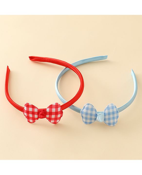 Babyhug Hair Bands with Bow Applique Pack of 2 Free Size - Red & Blue