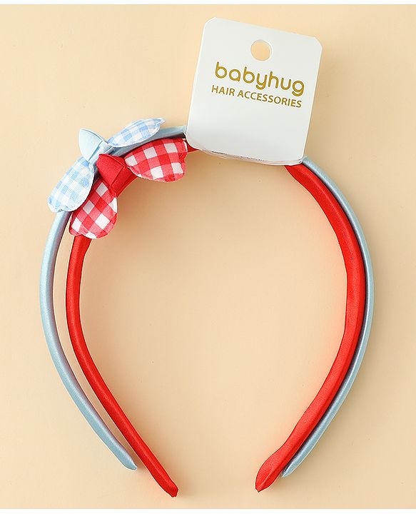 Babyhug Hair Bands with Bow Applique Pack of 2 Free Size - Red & Blue