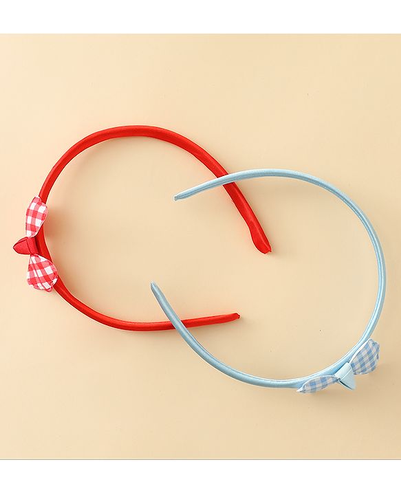 Babyhug Hair Bands with Bow Applique Pack of 2 Free Size - Red & Blue