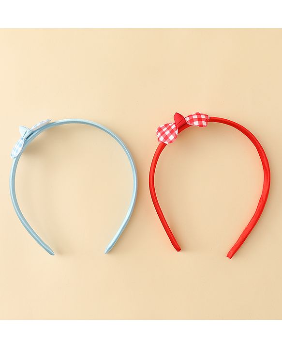 Babyhug Hair Bands with Bow Applique Pack of 2 Free Size - Red & Blue