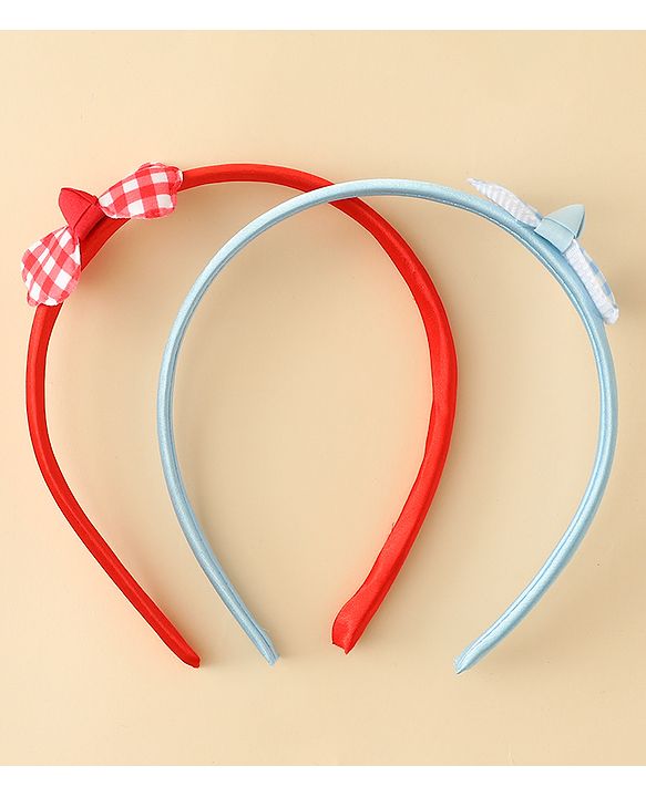 Babyhug Hair Bands with Bow Applique Pack of 2 Free Size - Red & Blue