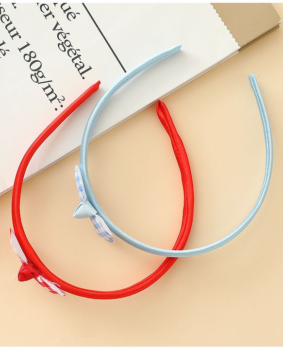 Babyhug Hair Bands with Bow Applique Pack of 2 Free Size - Red & Blue