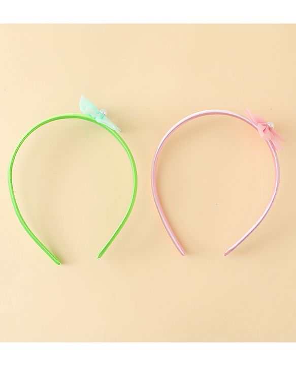 Babyhug Hair Bands with Floral Applique Pack of 2 - Green & Light Pink