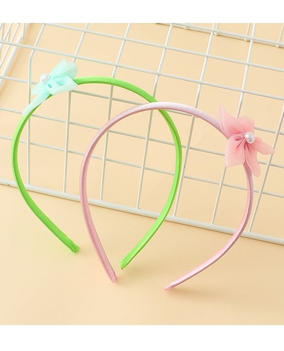 Babyhug Hair Bands with Floral Applique Pack of 2 - Green & Light Pink