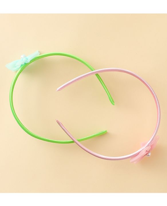 Babyhug Hair Bands with Floral Applique Pack of 2 - Green & Light Pink