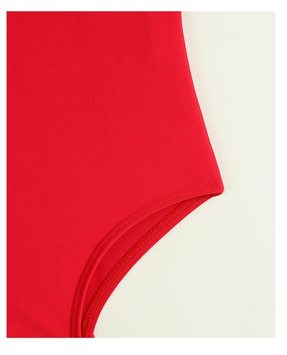 Babyhug Sleeveless Striped V Cut Swimsuit With Headband - Red