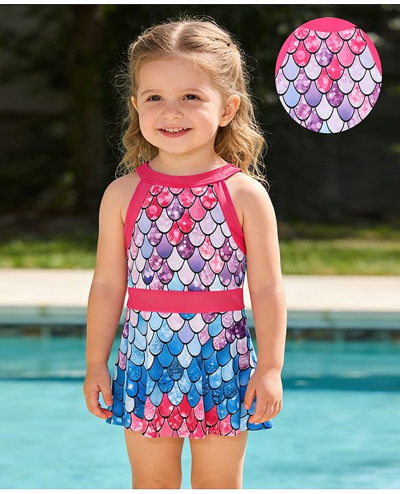 Babyhug Sleeveless Frock Swimsuit - Multicolour