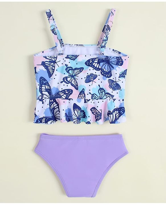 Babyhug Sleeveless Two Piece Swimsuit With Butterfly Print - Multicolor