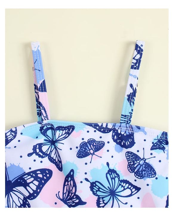 Babyhug Sleeveless Two Piece Swimsuit With Butterfly Print - Multicolor
