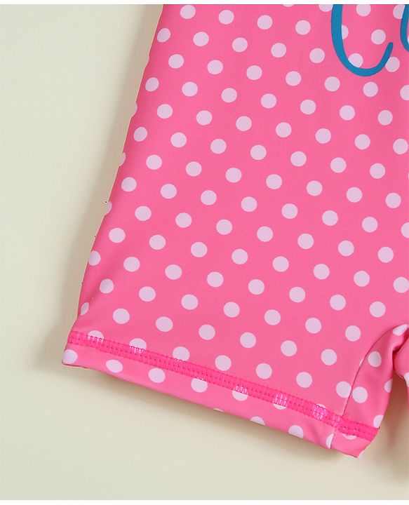 Babyhug Half Raglan Sleeves Bunny & Polka Dots Printed Legged Swimsuit - Multicolour