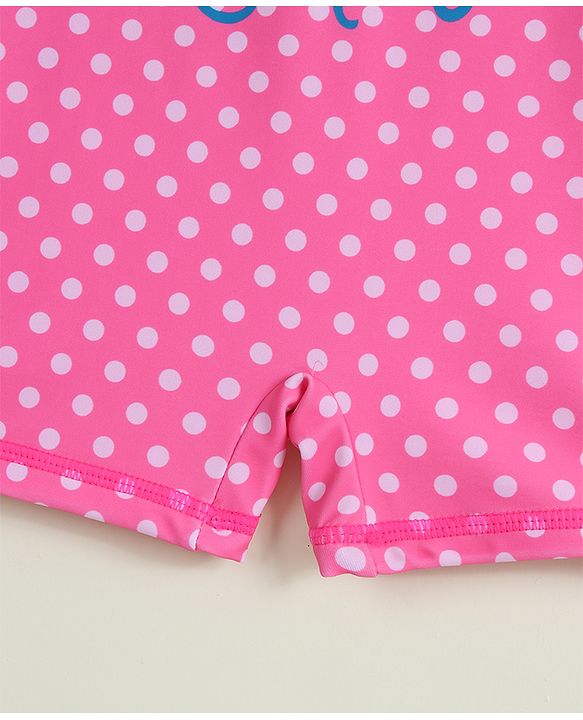 Babyhug Half Raglan Sleeves Bunny & Polka Dots Printed Legged Swimsuit - Multicolour