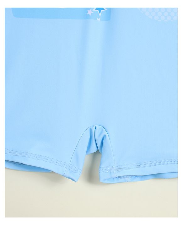 Babyhug Half Raglan Sleeves Printed Legged Swimsuit with Cap - Light Blue