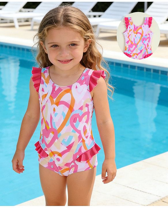 Babyhug Sleeveless Printed V Cut Swimsuit - Multicolor