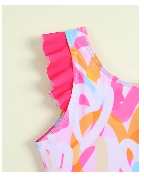 Babyhug Sleeveless Printed V Cut Swimsuit - Multicolor