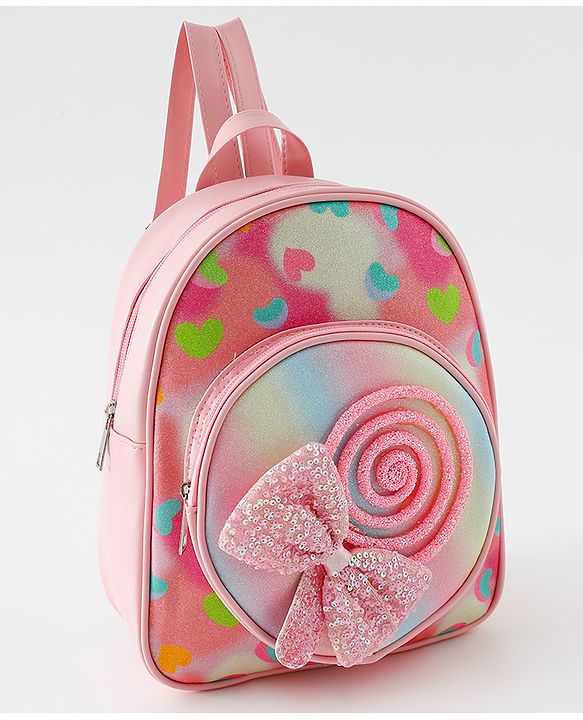 Babyhug Fashion Backpack with Bow Applique & Hear Design - Multicolor