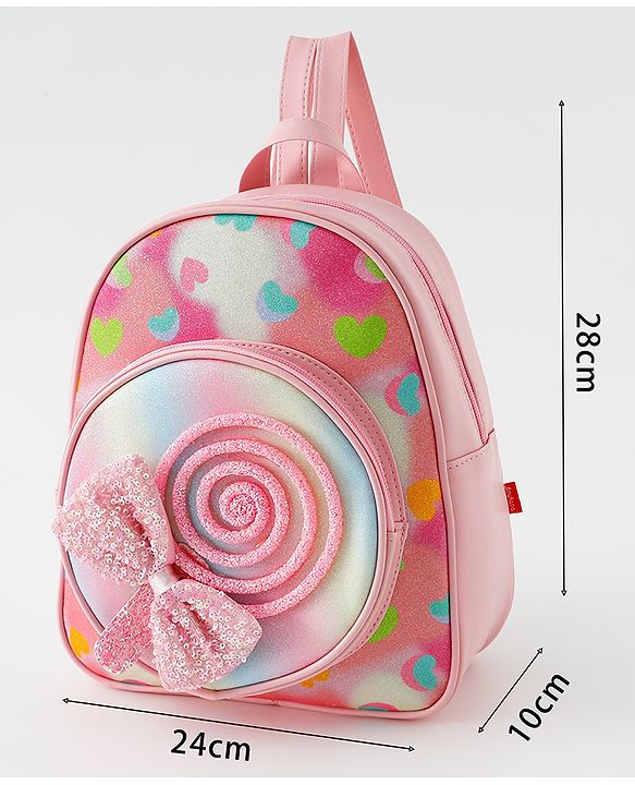 Babyhug Fashion Backpack with Bow Applique & Hear Design - Multicolor