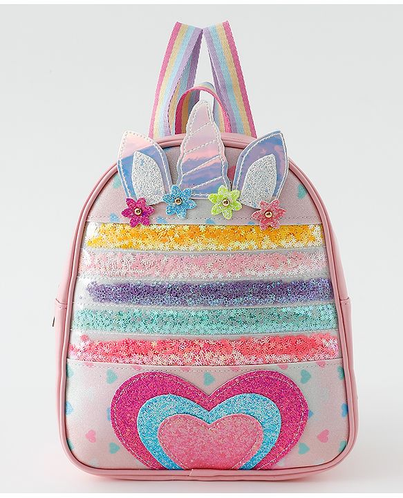 Babyhug Fashion Backpack With Unicorn Applique - Multicolour