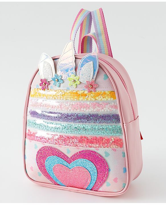 Babyhug Fashion Backpack With Unicorn Applique - Multicolour