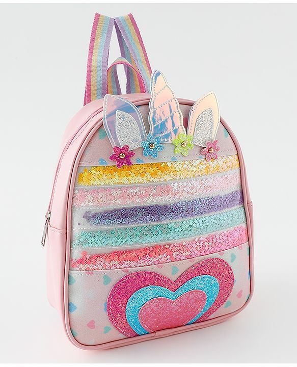 Babyhug Fashion Backpack With Unicorn Applique - Multicolour
