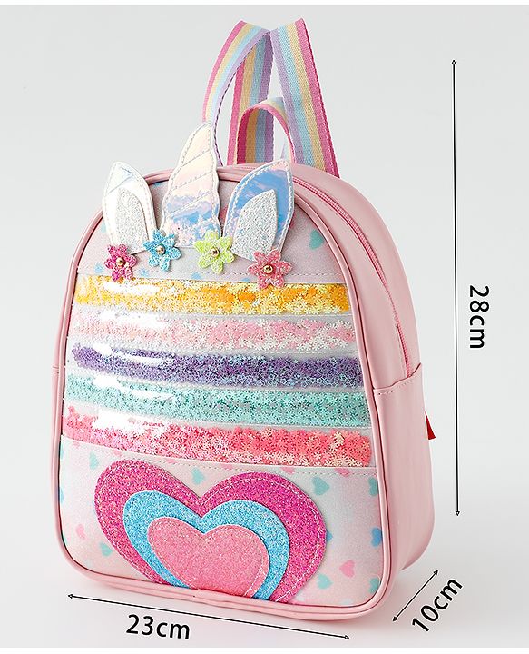 Babyhug Fashion Backpack With Unicorn Applique - Multicolour