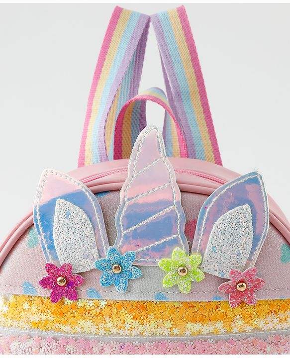 Babyhug Fashion Backpack With Unicorn Applique - Multicolour