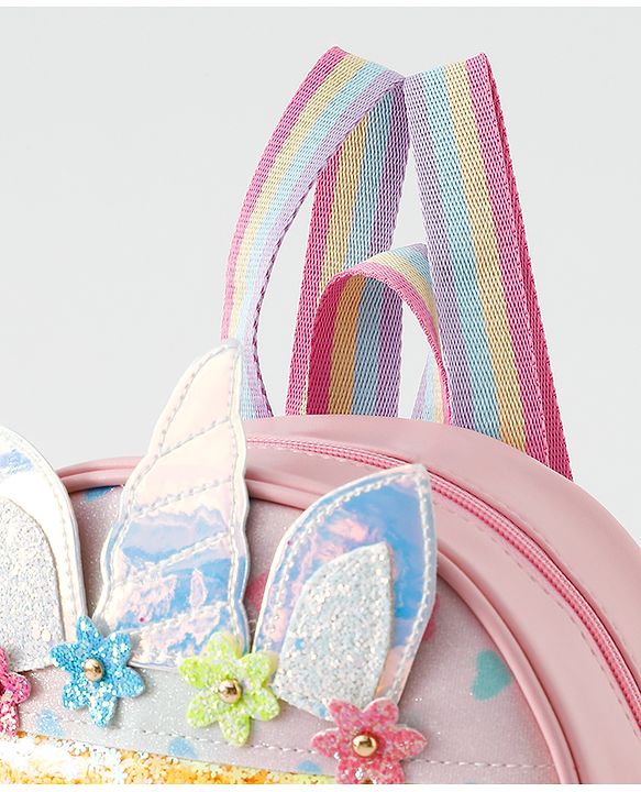 Babyhug Fashion Backpack With Unicorn Applique - Multicolour