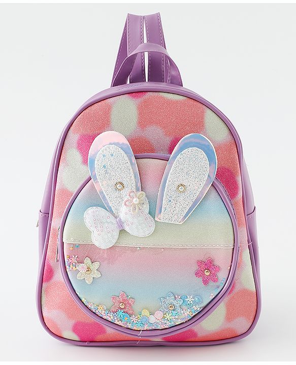 Babyhug Fashion Backpack With Butterfly & Floral Applique - Multicolour