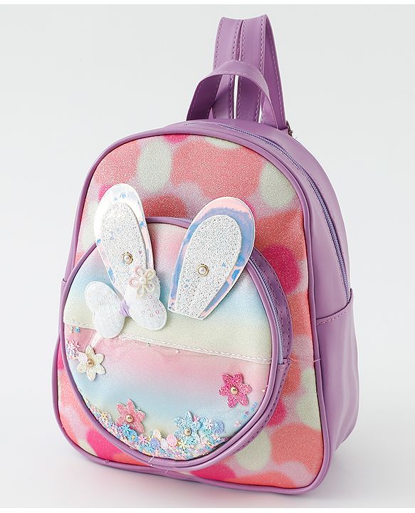 Babyhug Fashion Backpack With Butterfly & Floral Applique - Multicolour