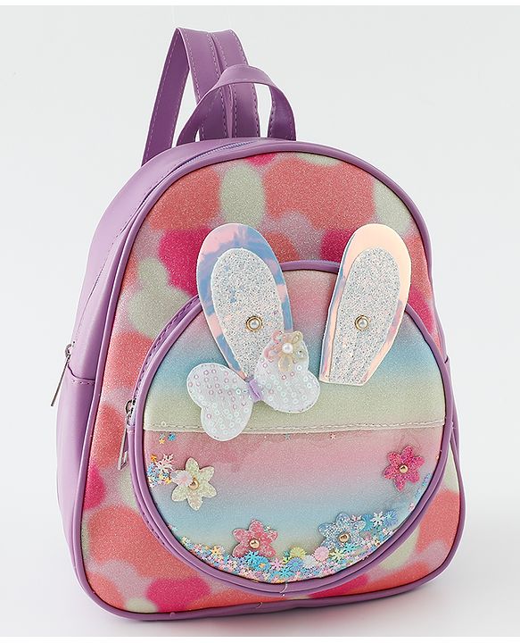 Babyhug Fashion Backpack With Butterfly & Floral Applique - Multicolour