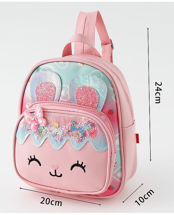 Babyhug Fashion Backpack with Bunny & Glitter Detailing - Pink