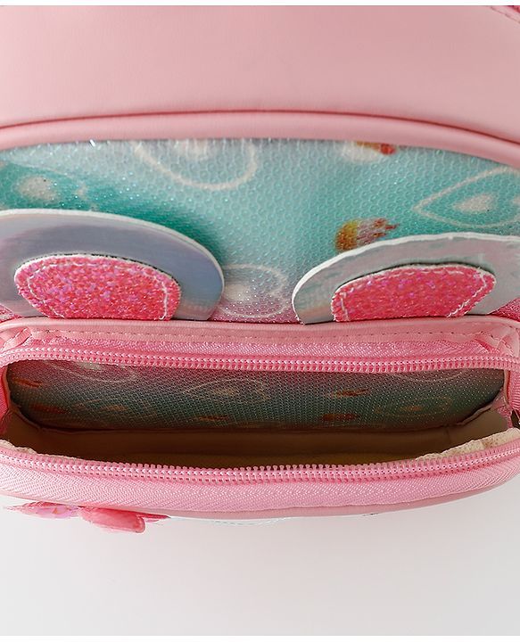 Babyhug Fashion Backpack with Bunny & Glitter Detailing - Pink