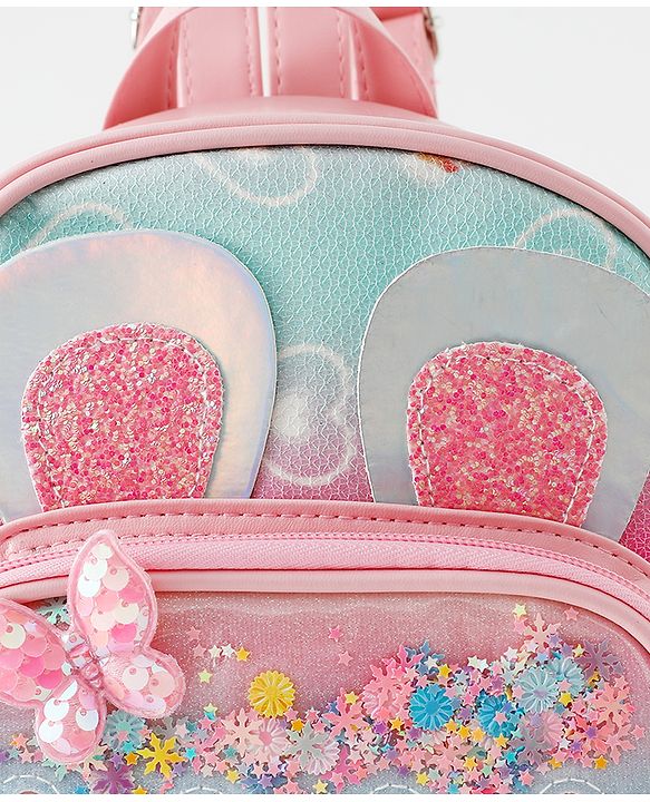 Babyhug Fashion Backpack with Bunny & Glitter Detailing - Pink