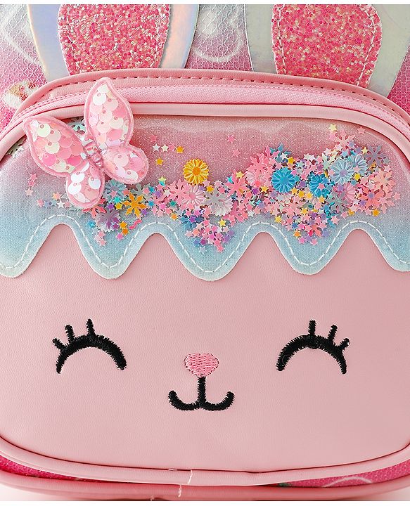 Babyhug Fashion Backpack with Bunny & Glitter Detailing - Pink