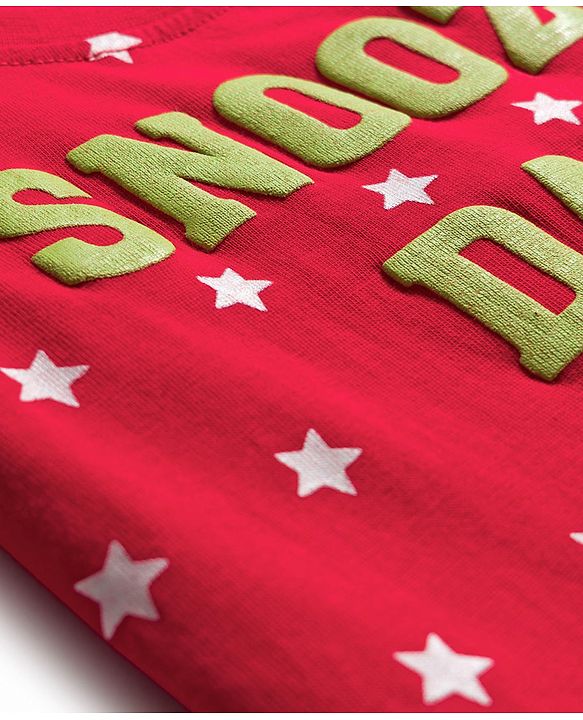 Babyhug Knit Full Sleeves Night Suit With Star Print - Red