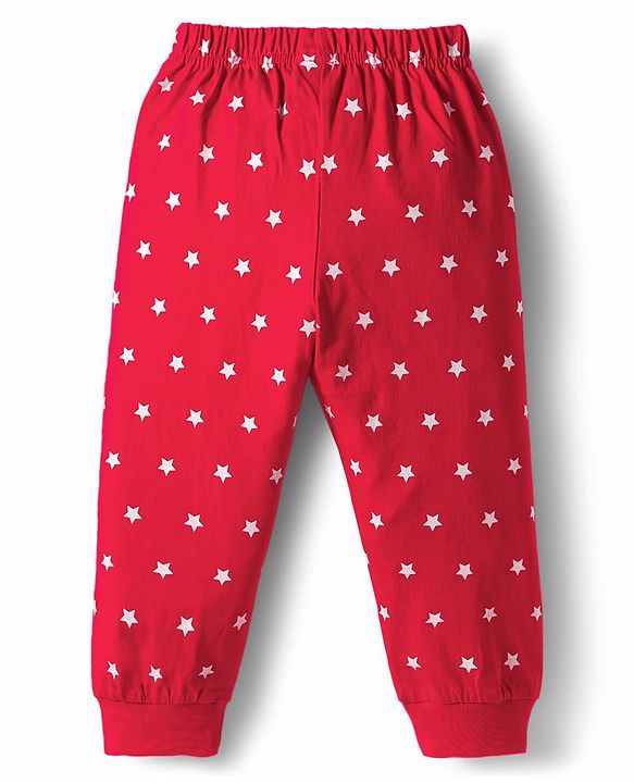 Babyhug Knit Full Sleeves Night Suit With Star Print - Red