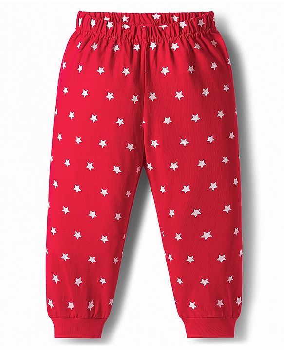 Babyhug Knit Full Sleeves Night Suit With Star Print - Red