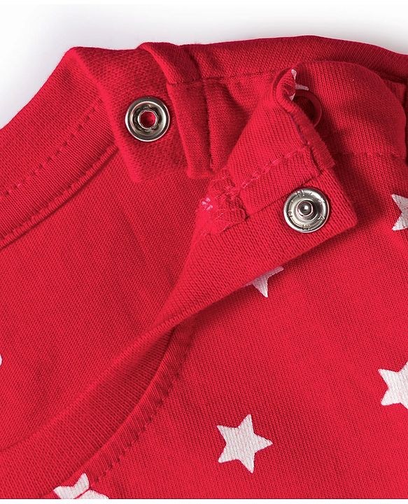 Babyhug Knit Full Sleeves Night Suit With Star Print - Red