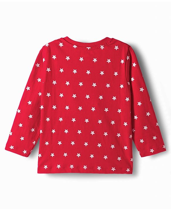 Babyhug Knit Full Sleeves Night Suit With Star Print - Red