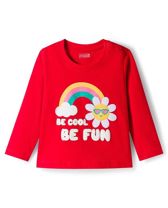 Babyhug Knit Full Sleeves Night Suit With Floral Print - Red