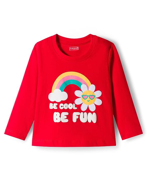 Babyhug Knit Full Sleeves Night Suit With Floral Print - Red