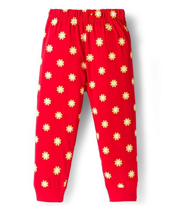 Babyhug Knit Full Sleeves Night Suit With Floral Print - Red