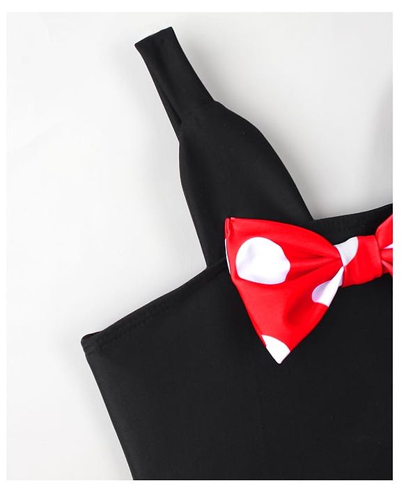 Babyhug Sleeveless Polka Dot Printed V Cut Swimsuit With Bow Applique & Cap - Black