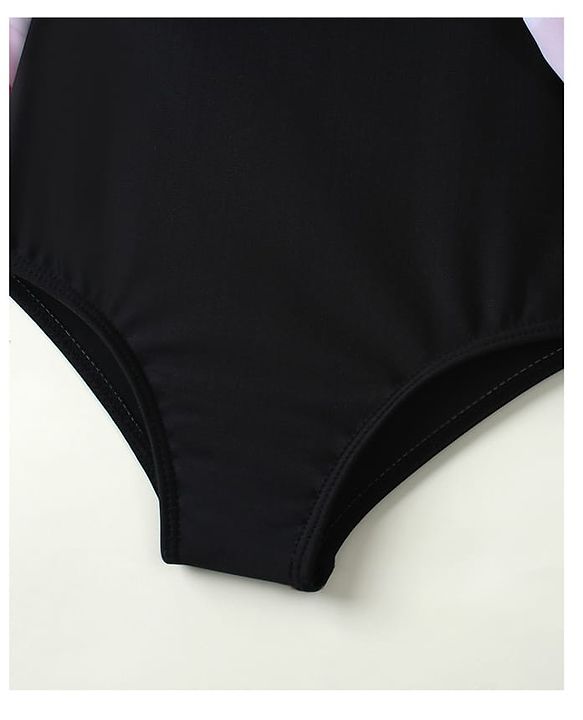 Babyhug Sleeveless Polka Dot Printed V Cut Swimsuit With Bow Applique & Cap - Black
