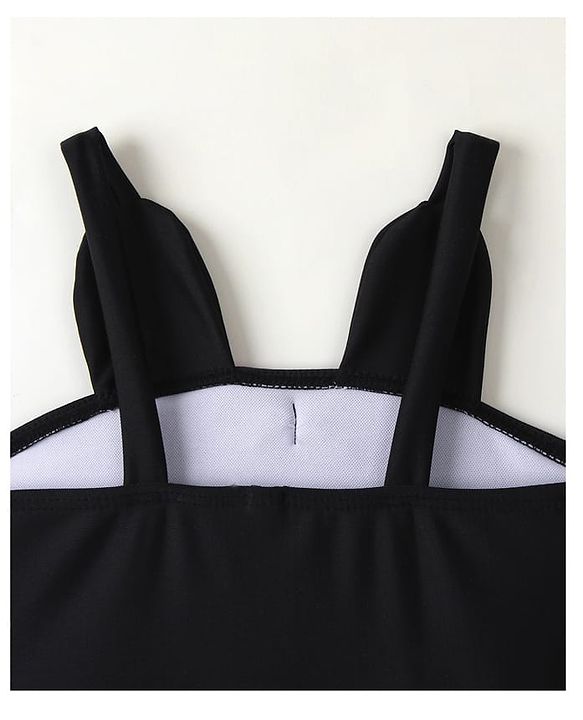 Babyhug Sleeveless Polka Dot Printed V Cut Swimsuit With Bow Applique & Cap - Black
