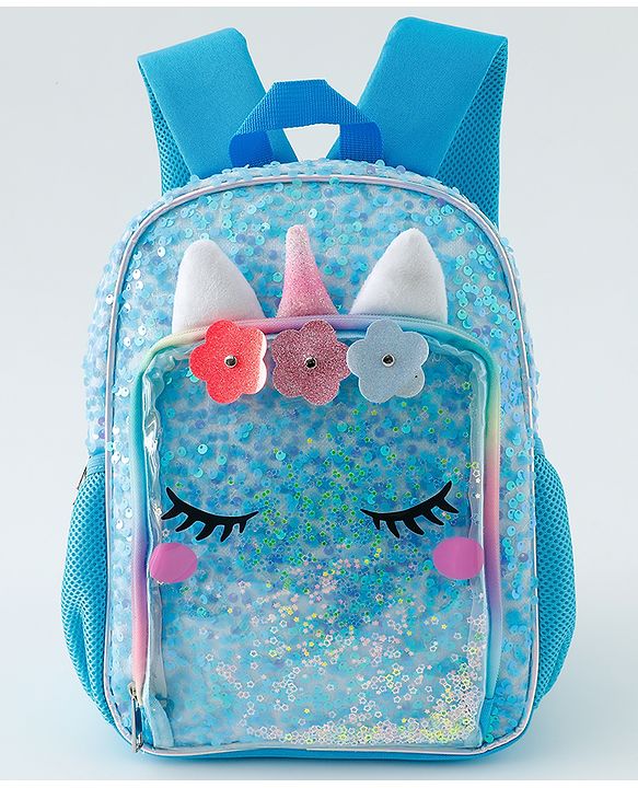 Babyhug Free Size Fashion Backpacks With Unicorn Sequins Design - Light Blue