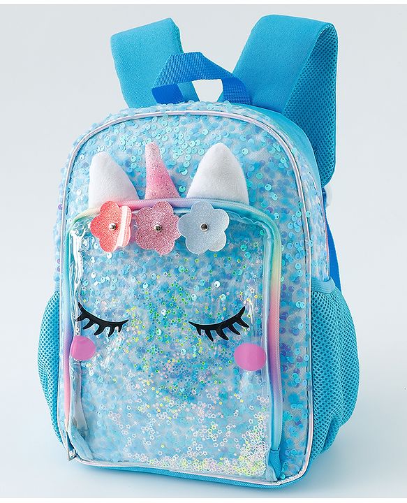 Babyhug Free Size Fashion Backpacks With Unicorn Sequins Design - Light Blue