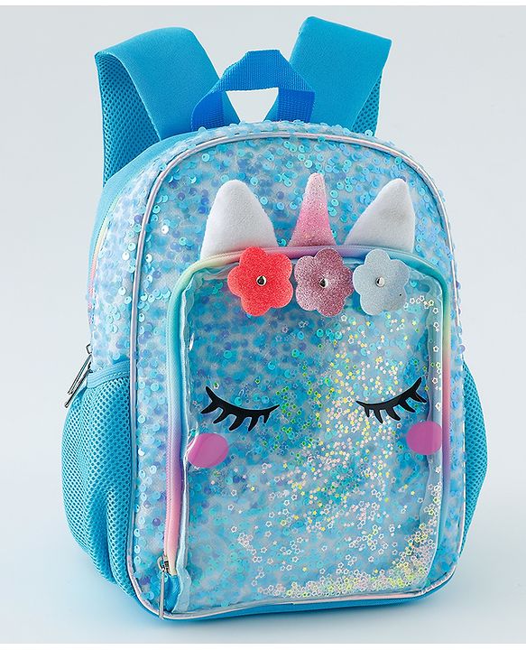 Babyhug Free Size Fashion Backpacks With Unicorn Sequins Design - Light Blue