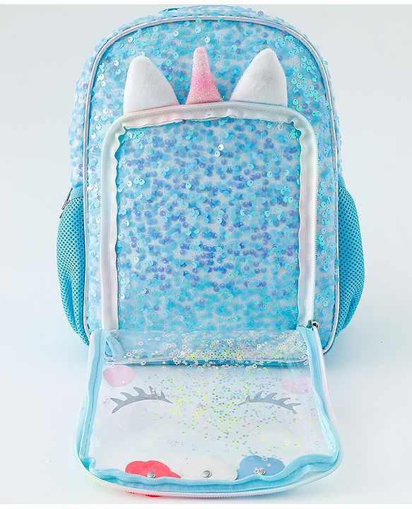 Babyhug Free Size Fashion Backpacks With Unicorn Sequins Design - Light Blue