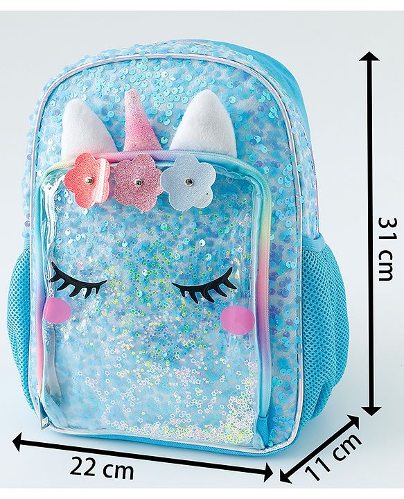 Babyhug Free Size Fashion Backpacks With Unicorn Sequins Design - Light Blue