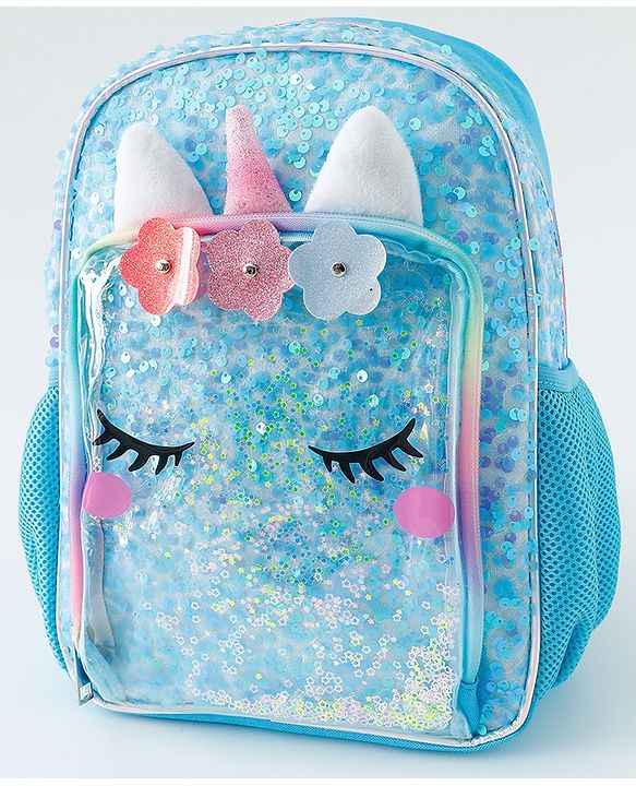 Babyhug Free Size Fashion Backpacks With Unicorn Sequins Design - Light Blue